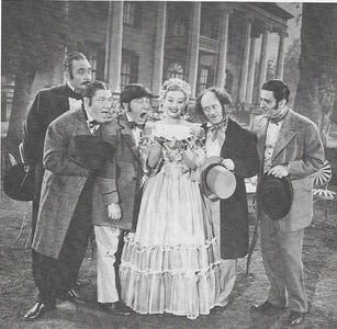 Moe Howard, Larry Fine, Shemp Howard, Danny Lewis, Christine McIntyre, and Brian O'Hara in Three Hams on Rye (1950)