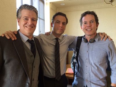 On the set of the pilot shoot for the FOX Television production APB. L to R Steve Bayorgeon, Justin Kirk and Matt Nix.