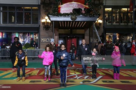 RAINA CHENG (Far right) at 89th Macy's Thanksgiving Day Parade Rehearsal with Sesame Street cast members Alan Muraoka & 