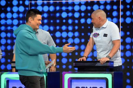 Dingdong Dantes and Renzo Cruz in Family Feud Philippines (2022)