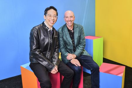 Brian K. Vaughan and Cliff Chiang at an event for Paper Girls (2022)