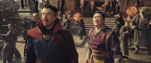 Benedict Wong, Benedict Cumberbatch, Daniel Swain, Eden Nathenson, and Adam Hugill in Doctor Strange in the Multiverse o