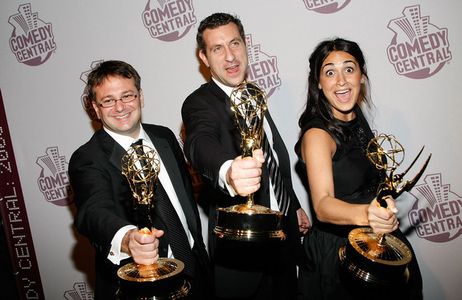 Daily Show Executive Producer Rory Albanese (center) with Supervising Producer/wife Jennifer Flanz(right) and Supervisin