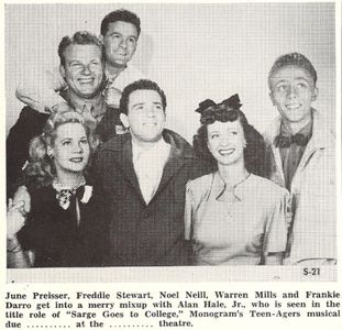 Alan Hale Jr., Frankie Darro, Warren Mills, Noel Neill, June Preisser, and Freddie Stewart in Sarge Goes to College (194