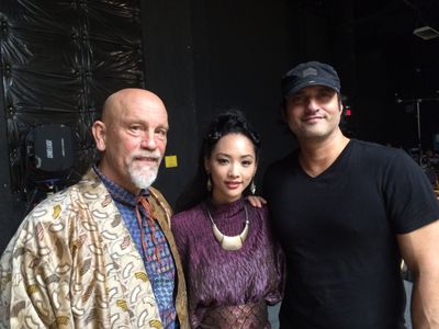 John Malkovich, Shuya Chang and Robert Rodriguez on set at the Troublemaker Studio