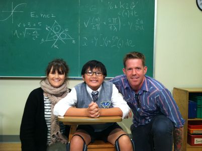 Matthew Zhang, Nerd Asian Actor on The set of Are You Smarter than a 5th Grader? (2012) with Director: Melissa B. Cleane