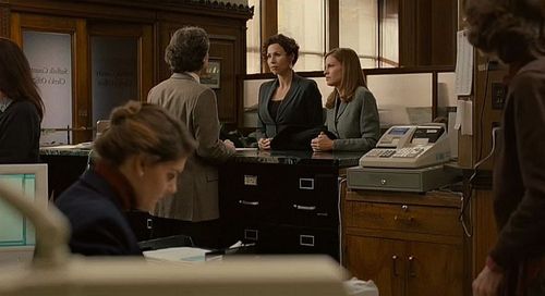 Eddie Huchro as the Courthouse Clerk in Conviction with Hilary Swank and Minnie Driver