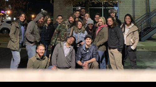 Theresa and fellow stunt actors after wrapping up filming a zombie apocalypse stunt scene.