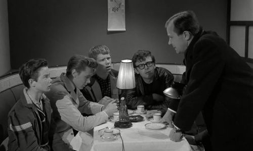 Peter Barkworth, Ray Brooks, Jeremy Bulloch, Billy Fury, and Keith Hamshere in Play It Cool (1962)