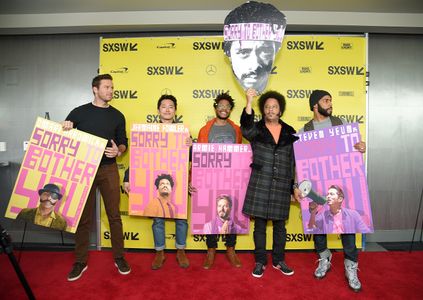 Boots Riley, Omari Hardwick, Jermaine Fowler, Armie Hammer, and Steven Yeun at an event for Sorry to Bother You (2018)