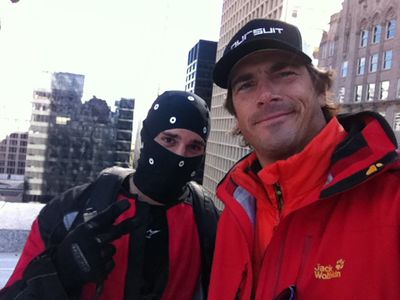 Oliver ,Stunt Coordinating DHOOM 3 in Chicago with family friend and Stuntman Joe Dryden.