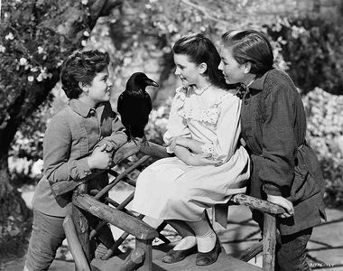 Dean Stockwell, Margaret O'Brien, Brian Roper, and Jimmy the Crow in The Secret Garden (1949)