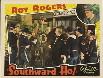 Roy Rogers, Wade Boteler, Tom London, Art Dillard, George 'Gabby' Hayes, and Arthur Loft in Southward Ho! (1939)