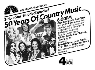 Dolly Parton, Glen Campbell, Johnny Cash, Ray Charles, Roy Clark, Crystal Gayle, and Loretta Lynn in 50 Years of Country