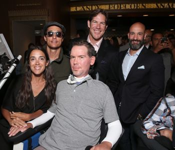 Matthew McConaughey, Scott Fujita, Steve Gleason, Michel Varisco-Gleason, and Jason Ropell at an event for Gleason (2016