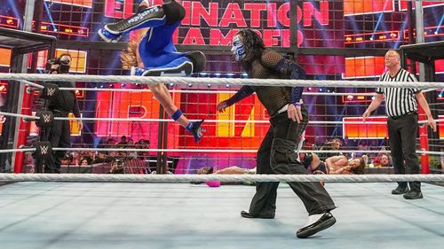 Jeff Hardy, A.J. Styles, Bryan Danielson, and Kofi Kingston in WWE Elimination Chamber (2019)