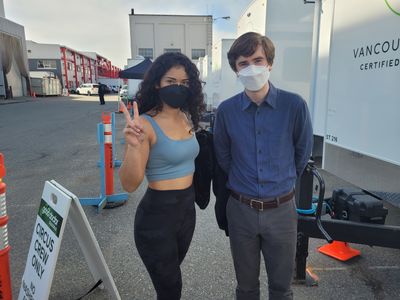 Shyinne, and Freddie Highmore on the set of Good Doctor