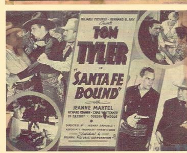 Ed Cassidy, Richard Cramer, Jeanne Martel, Tom Tyler, Slim Whitaker, and Dorothy Wood in Santa Fe Bound (1936)