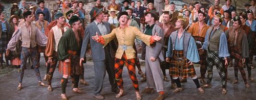 Gene Kelly, Van Johnson, Owen McGiveney, Tudor Owen, Eddie Quillan, and Jimmy Thompson in Brigadoon (1954)