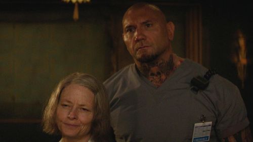 Jodie Foster and Dave Bautista in Hotel Artemis (2018)