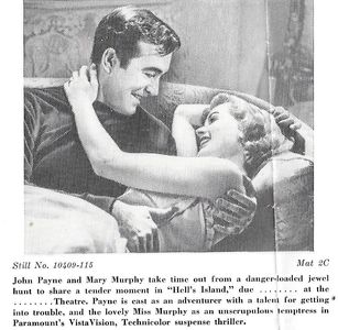 Mary Murphy and John Payne in Hell's Island (1955)