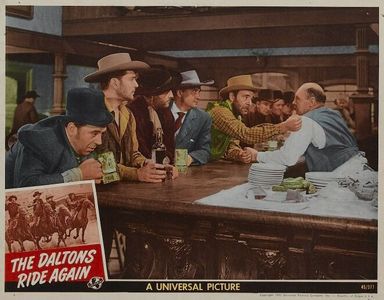 Lon Chaney Jr., Jess Barker, Roy Butler, Alan Curtis, Thomas Gomez, and Kent Taylor in The Daltons Ride Again (1945)
