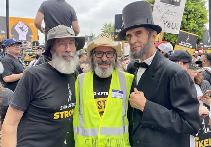Frank Collison, Stewart Strauss and Robert Broski, at the SAG-AFTRA march and rally, on 9/13/23