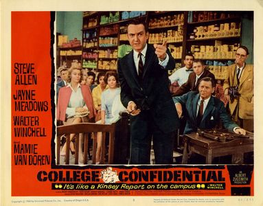 Herbert Marshall, Steve Allen, Cathy Crosby, Sheilah Graham, Pamela Mason, and Mickey Shaughnessy in College Confidentia