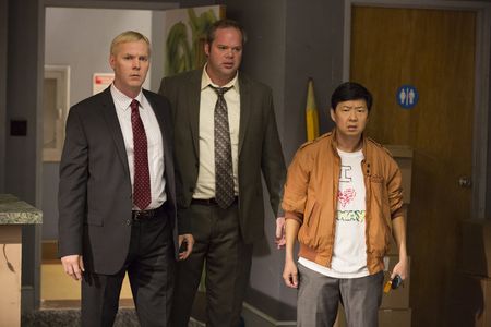 With Brady Novak and Ken Jeong shooting a scene from Community