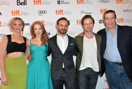 Ciarán Hinds, Ned Benson, James McAvoy, Jess Weixler, and Jessica Chastain at an event for The Disappearance of Eleanor 