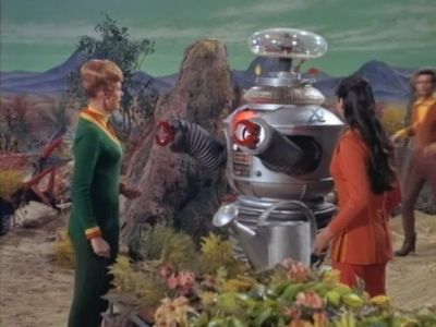 June Lockhart, Angela Cartwright, and Mark Goddard in Lost in Space (1965)