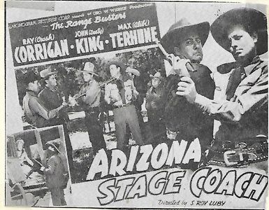 Ray Corrigan, John 'Dusty' King, Carl Mathews, Kermit Maynard, Nell O'Day, and Max Terhune in Arizona Stage Coach (1942)