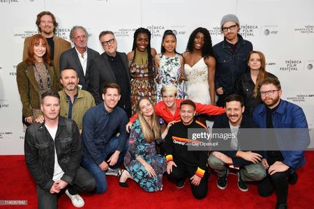 NEW YORK, NEW YORK - APRIL 26: Michael Barnett poses with the cast and crew at the 