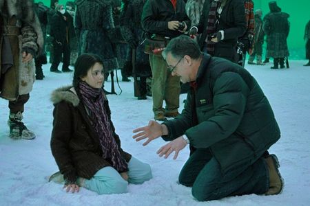 Robert McLachlan directing Sophie Tommy on set of The Golden Compass, Second Unit at Shepperton Studios, London. January