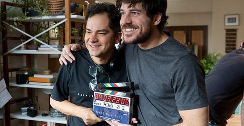 Marco Pigossi and Carlos Saldanha on the set of Invisible City