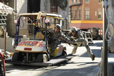 Randy Parker, Geoff Stults, and Parker Young in Enlisted (2014)