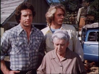 Elizabeth Kerr, John Schneider, and Tom Wopat in The Dukes of Hazzard (1979)