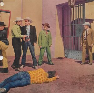 Rick Anderson, Cliff Edwards, Russell Hayden, Eddie Laughton, and Charles Starrett in Riders of the Badlands (1941)