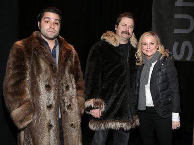 Nick Offerman, Amy Poehler, and Jordan Vogt-Roberts at an event for Nick Offerman: American Ham (2014)