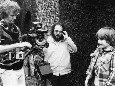 Stanley Kubrick, Garrett Brown, and Danny Lloyd in The Shining (1980)