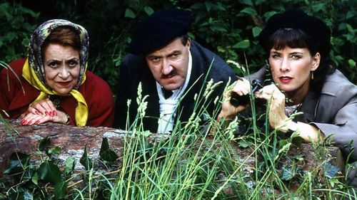 Kirsten Cooke, Gorden Kaye, and Carmen Silvera in 'Allo 'Allo! (1982)