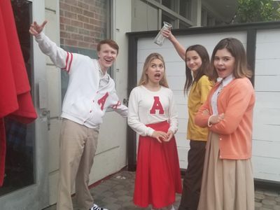 Joseph Schirle, Bella Shepard, Annie LeBlanc and Addison Riecke hanging out on the set of 
