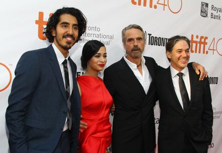 Jeremy Irons, Matt Brown, Dev Patel, and Devika Bhise at an event for The Man Who Knew Infinity (2015)