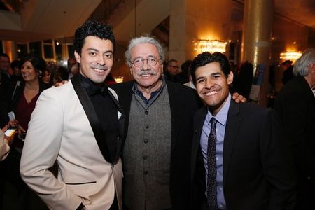 Matias Ponce, Edward James Olmos and Andres Ortiz at the opening night of ZOOT SUIT at the Dorothy Chandler Pavilion.