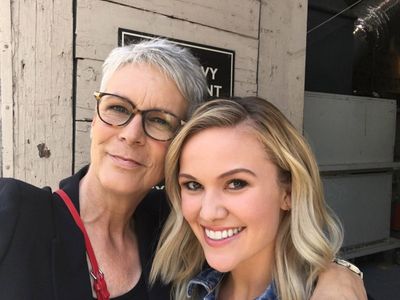 Jamie Lee Curtis (Dean Munsch) and Cathy Marks (Midge/Chanel #11) behind the scenes of FOX's SCREAM QUEENS.