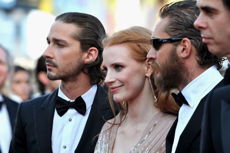 Nick Cave, Tom Hardy, Shia LaBeouf, and Jessica Chastain at an event for Lawless (2012)