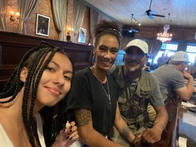 Marisol Correa alongside Seth Gilliam & her daughter at Nic & Norman's in Senoia, GA.