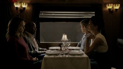 Danny Glover, Dermot Mulroney, Holly Elissa, and Kimberly Williams-Paisley in The Christmas Train (2017)
