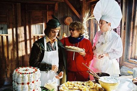 Martin Drainville as Prince Ludvois, Director Denise Filiatrault and Deny Paris as Chef Patissier in the Denise Filiatra