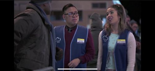 Photo still of Alfred Adderly, Nico Santos and Nichole Bloom in “Superstore”